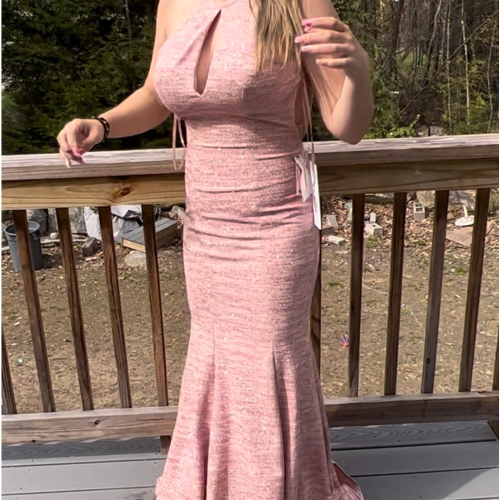 Jovani Blush Glitter High Neck Prom Dress 52144